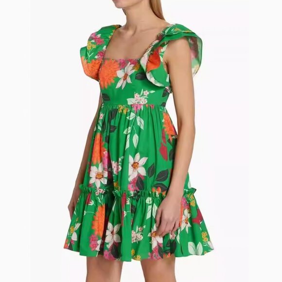 NEW Cara Cara Lexa Mini Dress Medium Punch Floral Green Cotton Causal Party - Picture 6 of 9